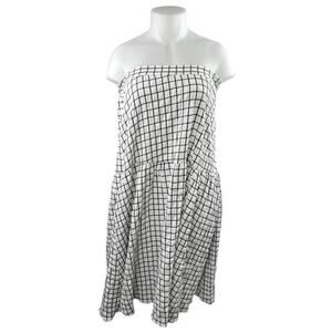 Monki White Grid Checkered Plaid Strapless Sleeveless Midi Tube Tank Dress Sz XL